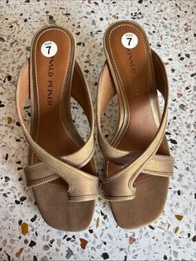 Donald J. Pliner Gold Metallic Crossover Slide Heels